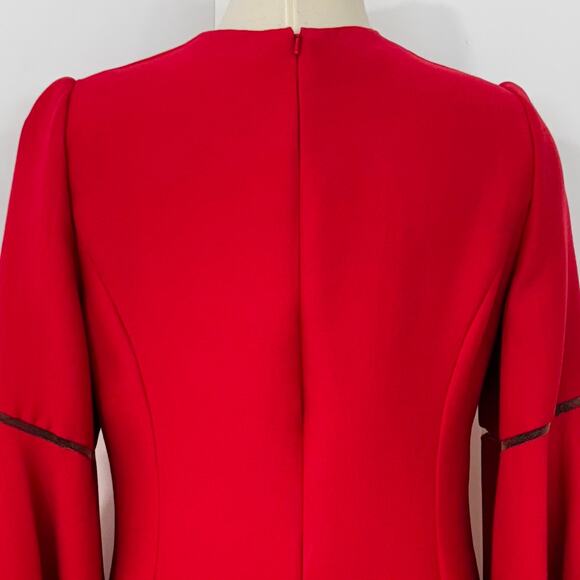 Oscar de la Renta Wool Silk Mini Sheath Dress Flared Sleeves Red Size 16 - Picture 9 of 16
